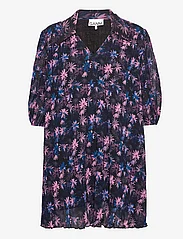 Ganni - Pleated Georgette V-neck Mini Dress - feestelijke kleding voor outlet-prijzen - daisy spray lilac sachet - 0