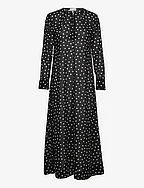 Printed Light Crepe LS Maxi Dress - BLACK