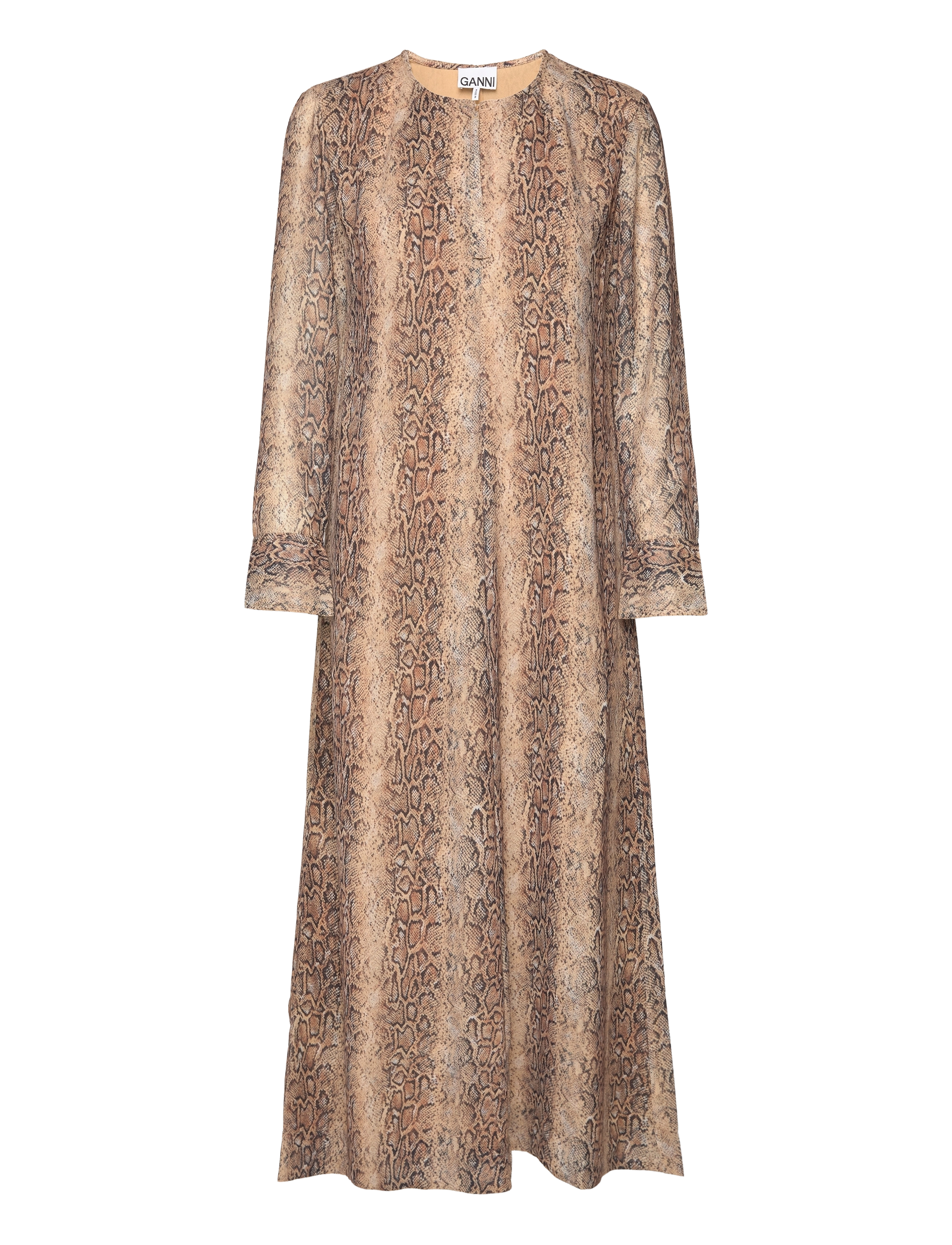 Ganni Printed Light Crepe LS Maxi Dress - Ganni - SNAKE STARFISH / beige