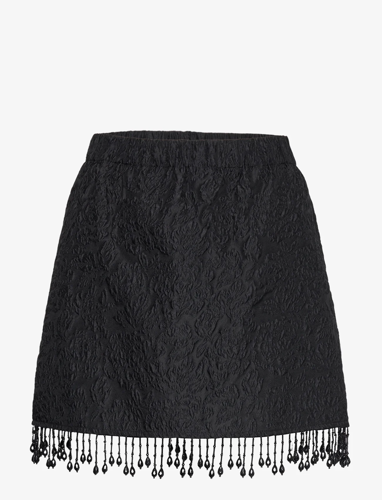Ganni - Jacquard Organza Bead Fringe Mini Skirt - black - 0