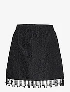 Jacquard Organza Bead Fringe Mini Skirt - BLACK