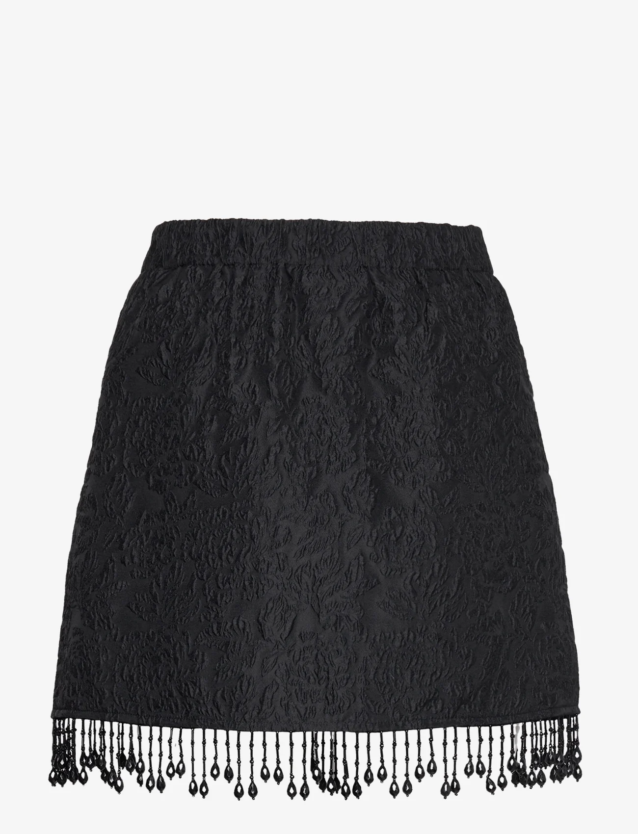Ganni - Jacquard Organza Bead Fringe Mini Skirt - black - 1
