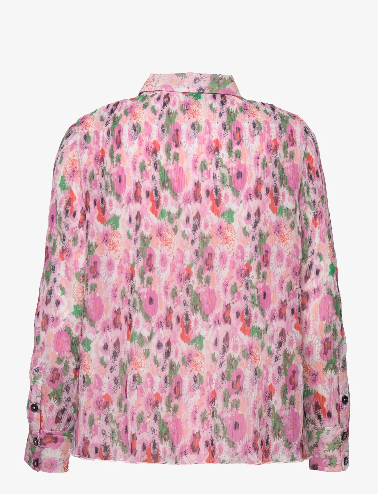 Ganni - Pleated Georgette Half Placket Blouse - blouses met lange mouwen - sugar plum - 1