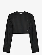 Stretch Stripe Cropped Blazer - BLACK