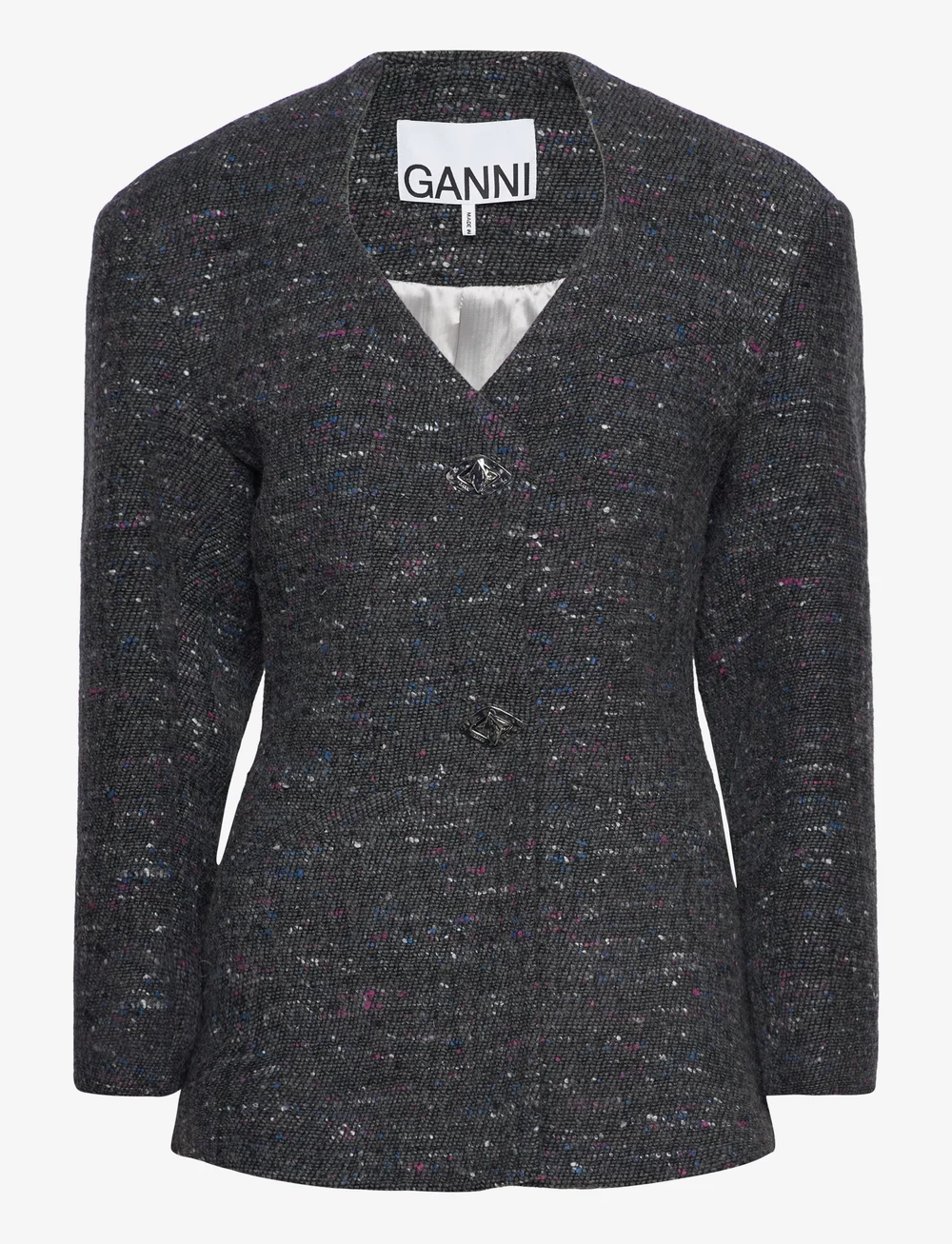 Ganni Multi Wool Fitted Blazer - Blazers - Boozt.com
