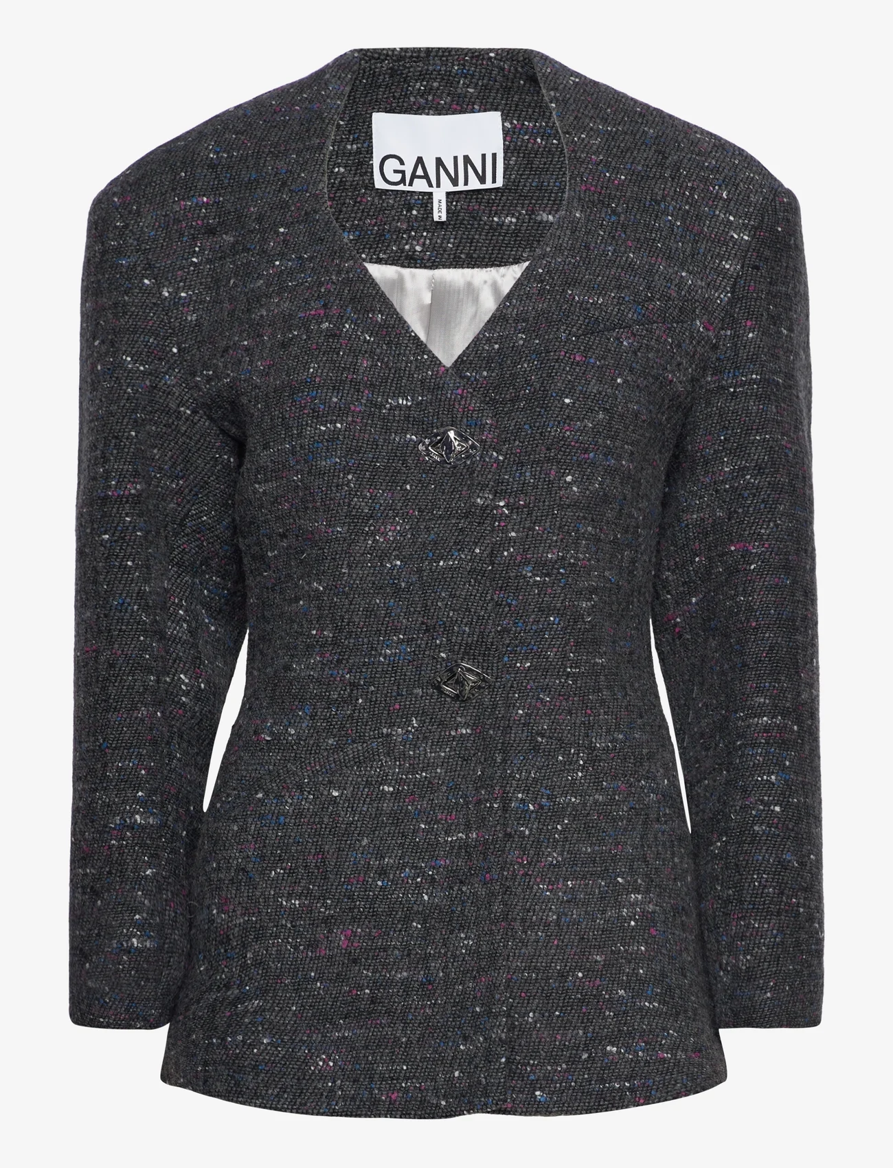 Ganni - Multi Wool Fitted Blazer - phantom - 0