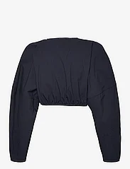 Ganni - Cotton Crepe Shaped Sleeve Cropped Blouse - navel shirts - sky captain - 1
