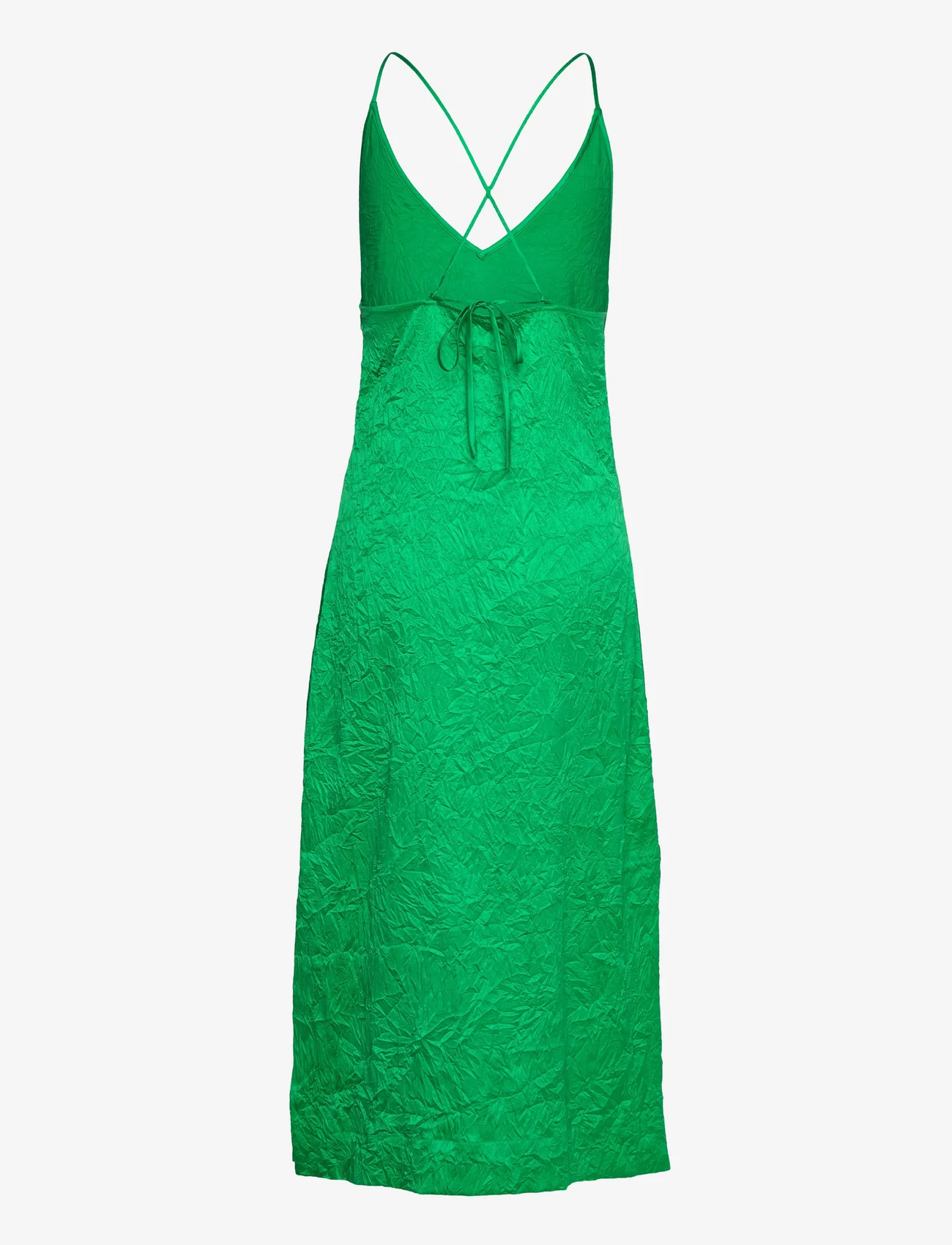 Ganni - Crinkled Satin - slip dresses - bright green - 1