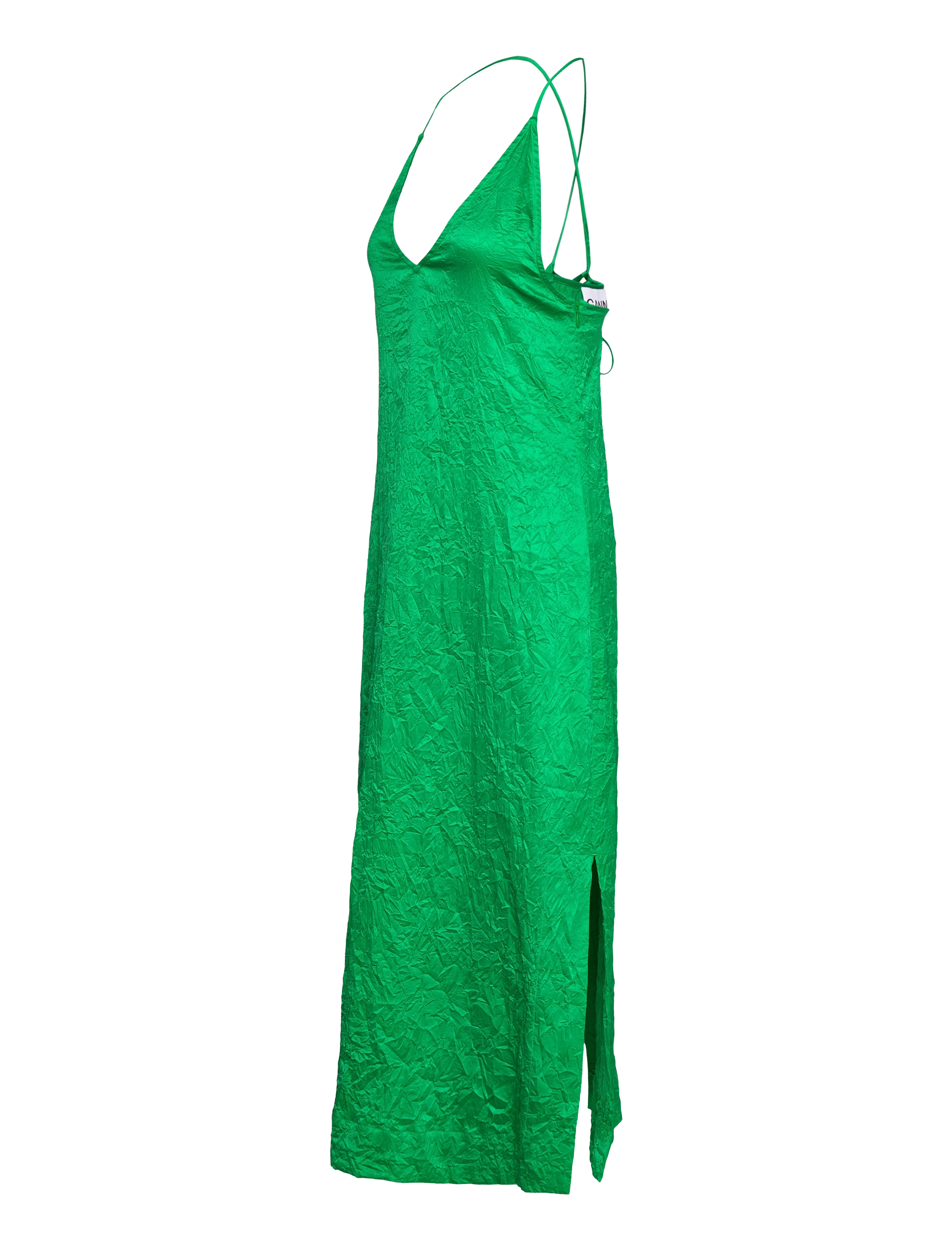 Ganni - Crinkled Satin - sukienki na ramiączkach - bright green - 2