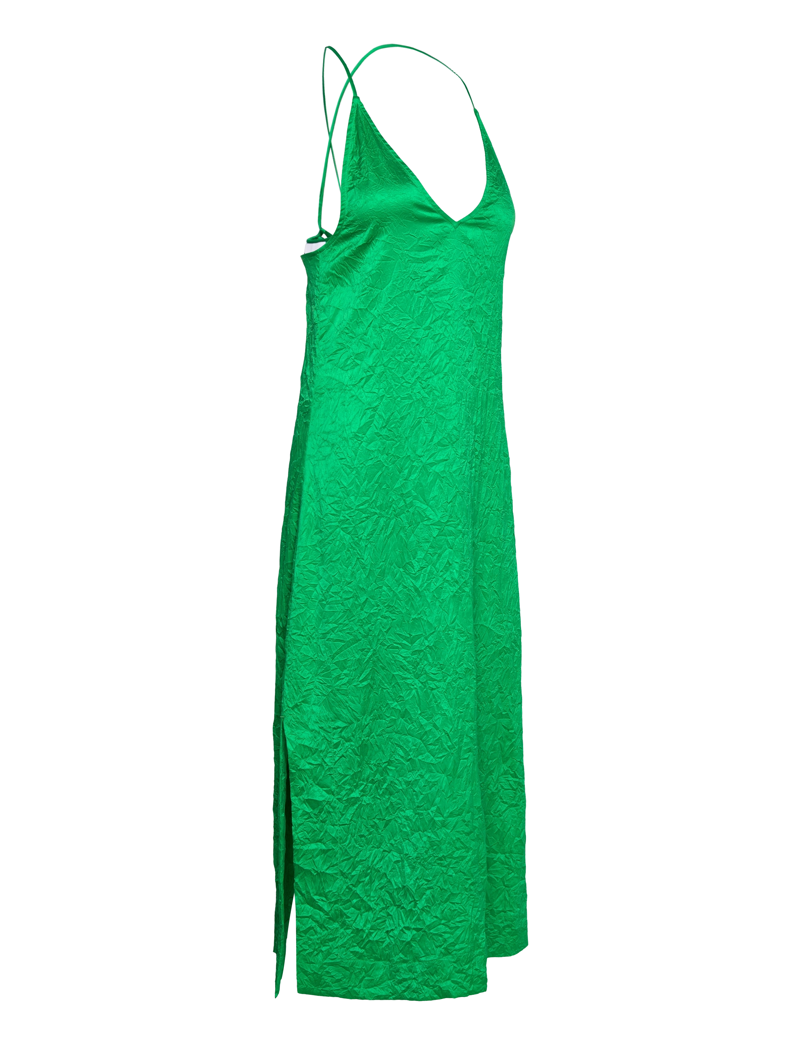 Ganni - Crinkled Satin - sukienki na ramiączkach - bright green - 3