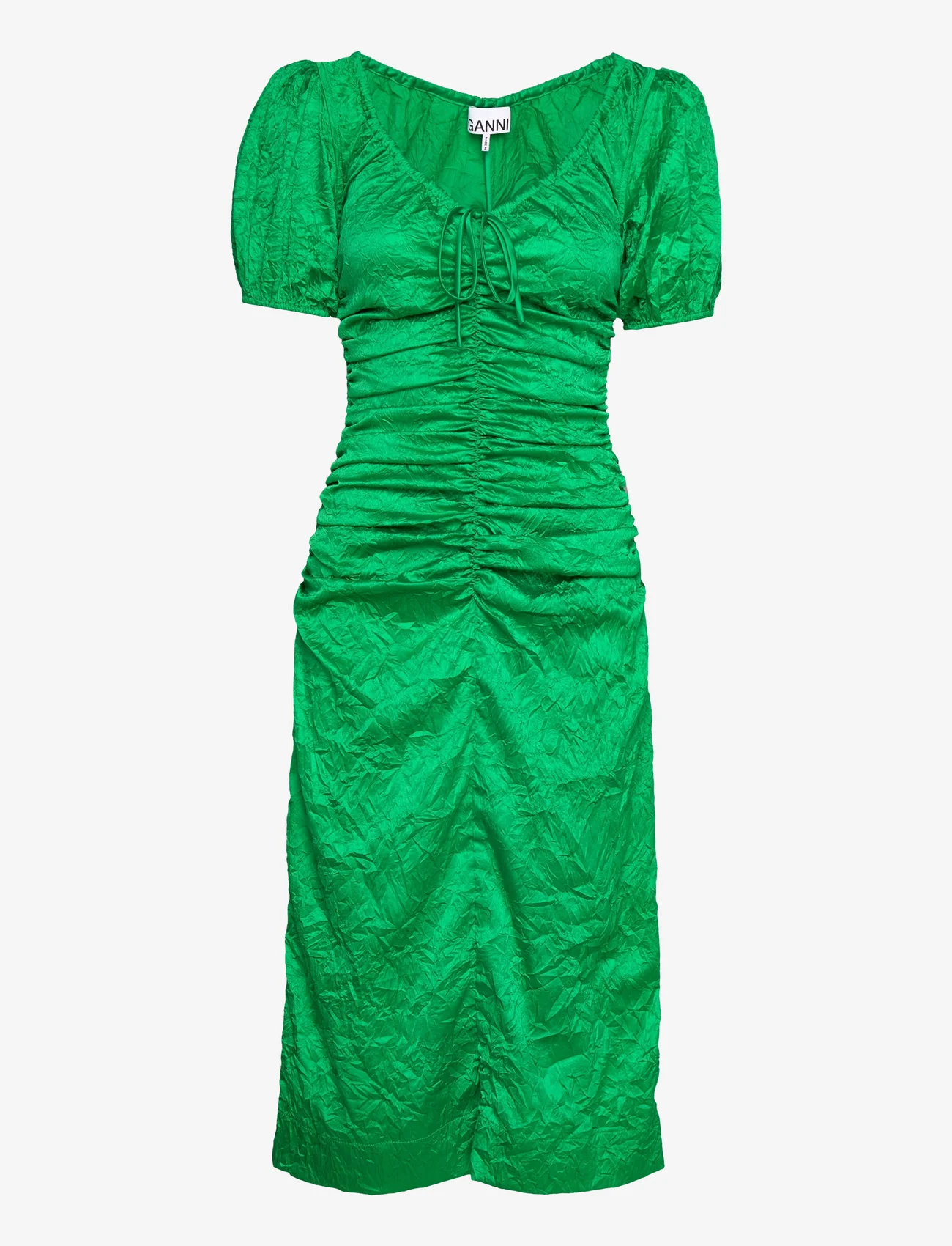 Ganni - Crinkled Satin - party dresses - bright green - 0