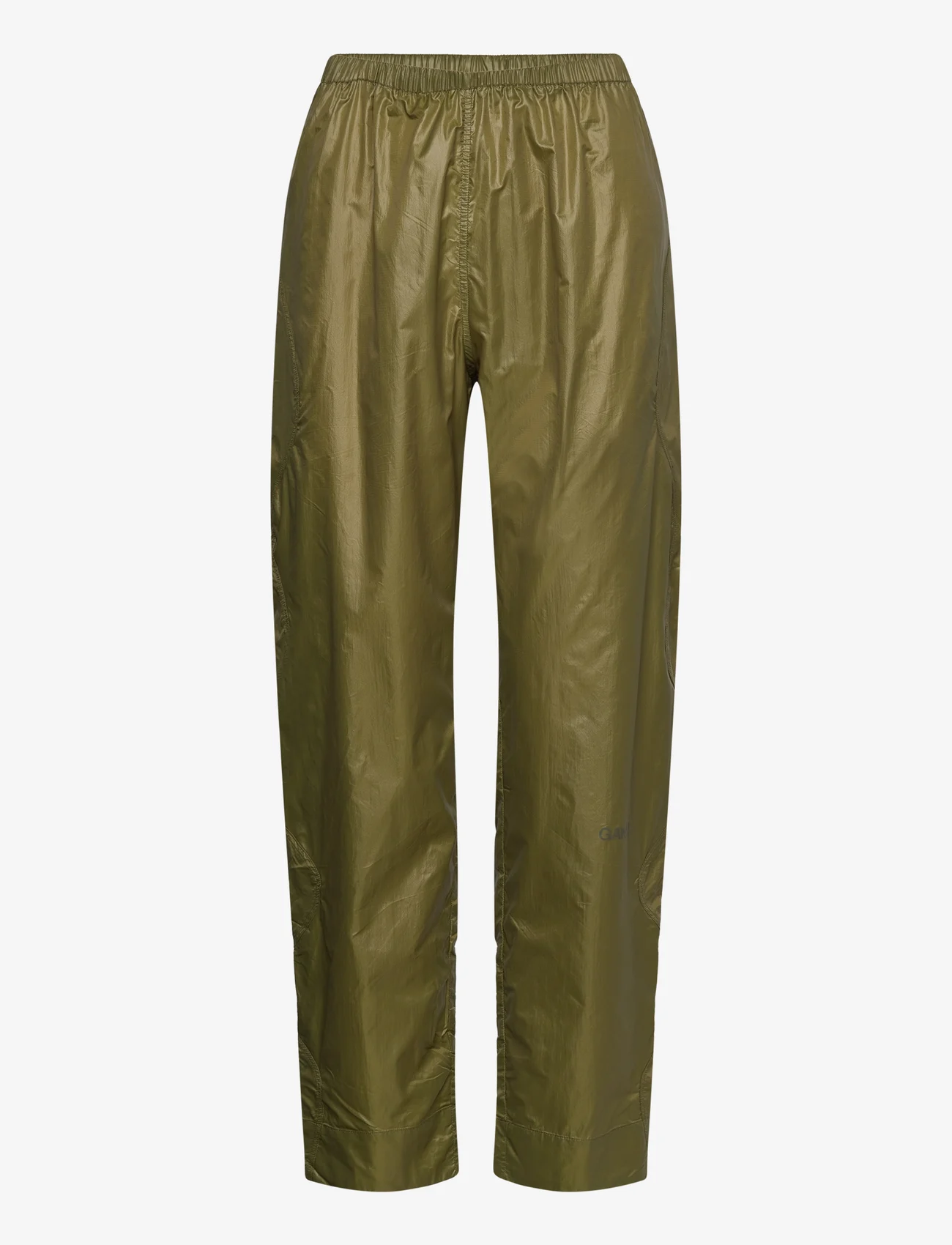 Ganni - Shiny Quilt - straight leg trousers - spaghnum - 0