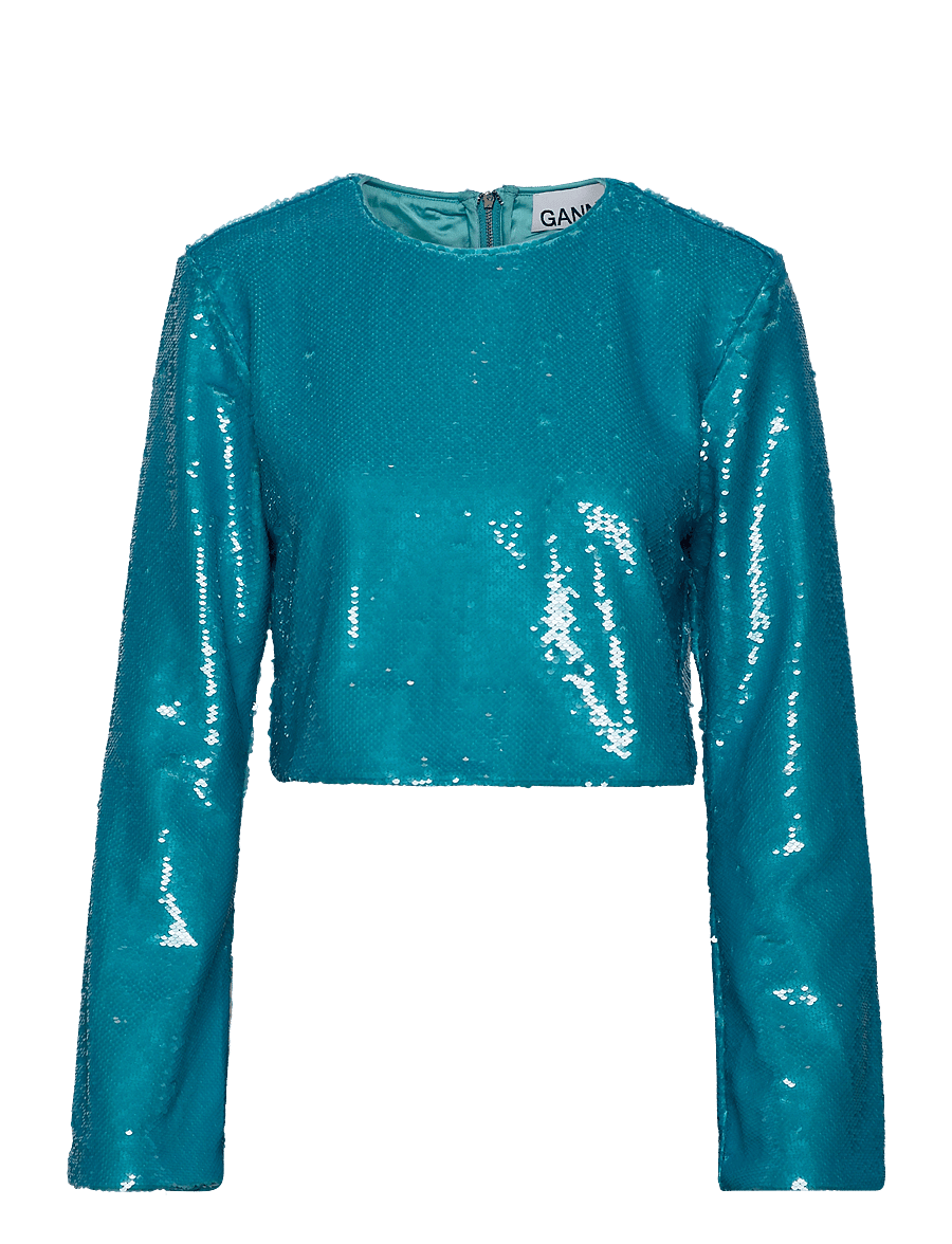 Ganni - Sequins - langärmelige blusen - blue curacao - 0