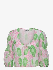Ganni - Pleated Georgette - blouses korte mouwen - pink tulle - 0