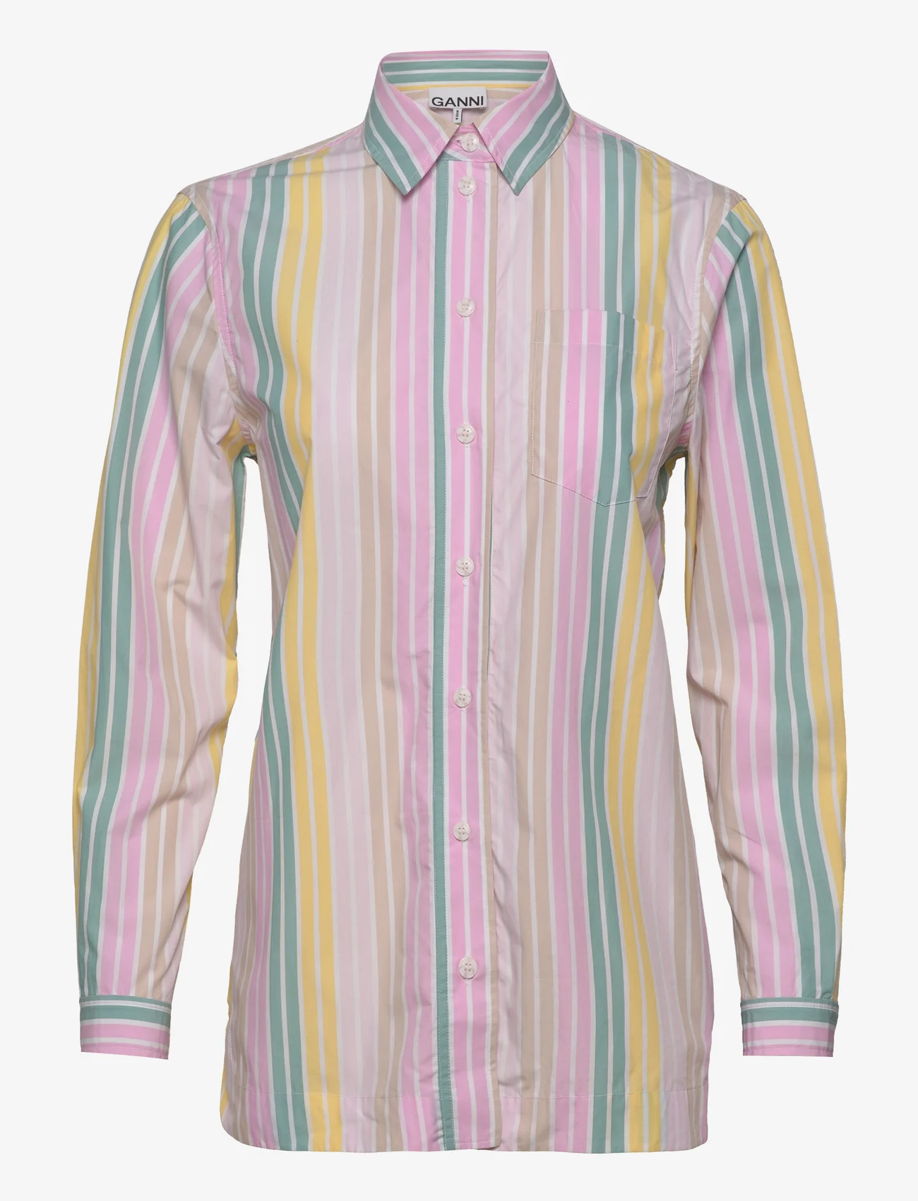 Ganni - Stripe Cotton - långärmade skjortor - multicolour - 0