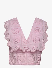Ganni - Broderie Anglaise - sleeveless blouses - pink tulle - 0
