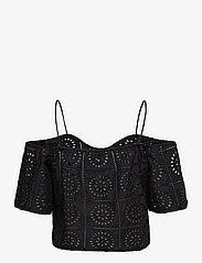 Ganni - Broderie Anglaise - short-sleeved blouses - black - 1