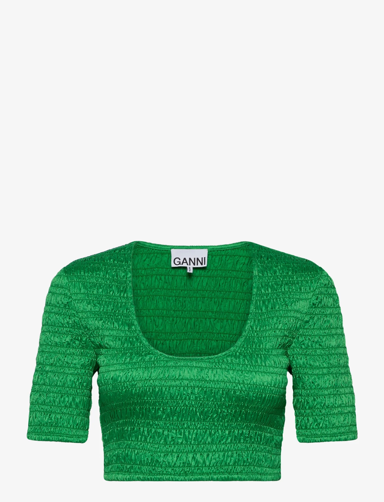 Ganni - Crinkled Satin - crop tops - bright green - 0