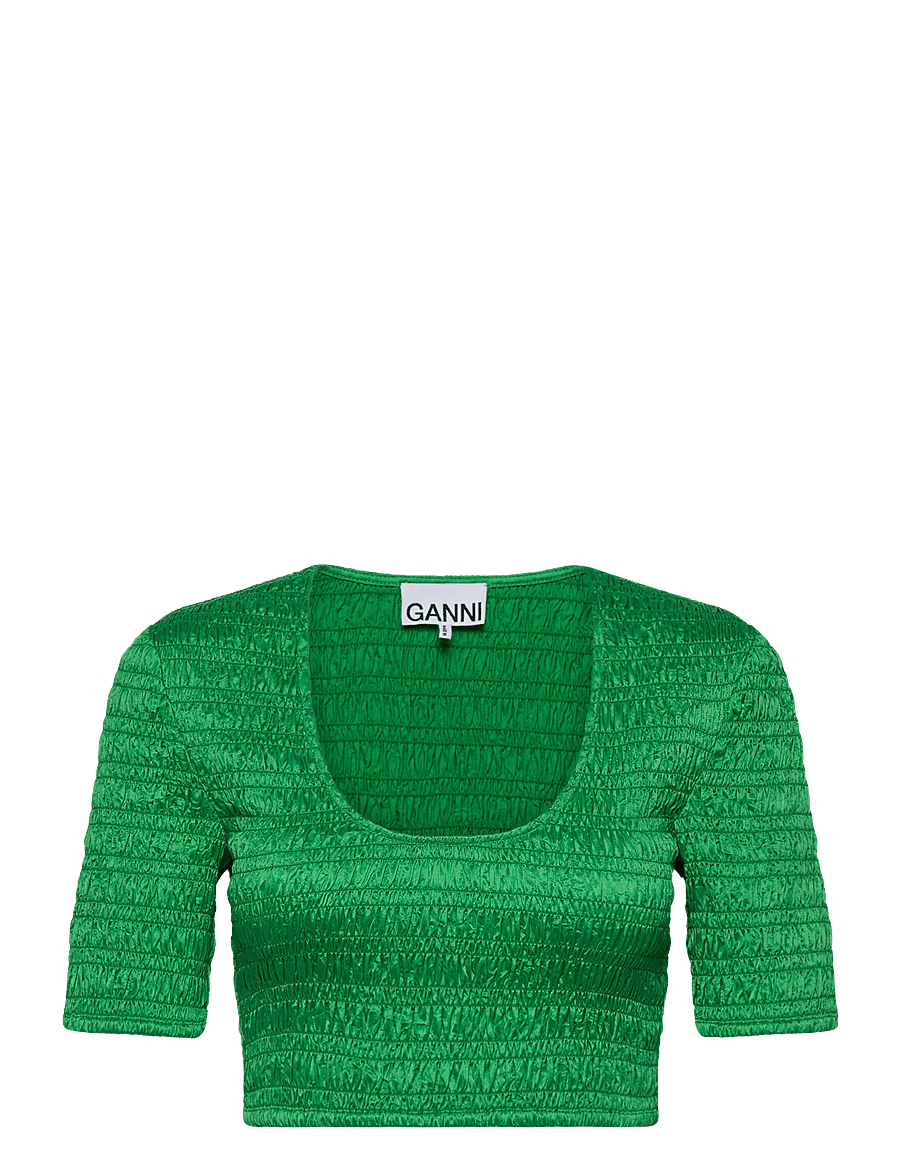 Ganni - Crinkled Satin - crop tops - bright green - 0