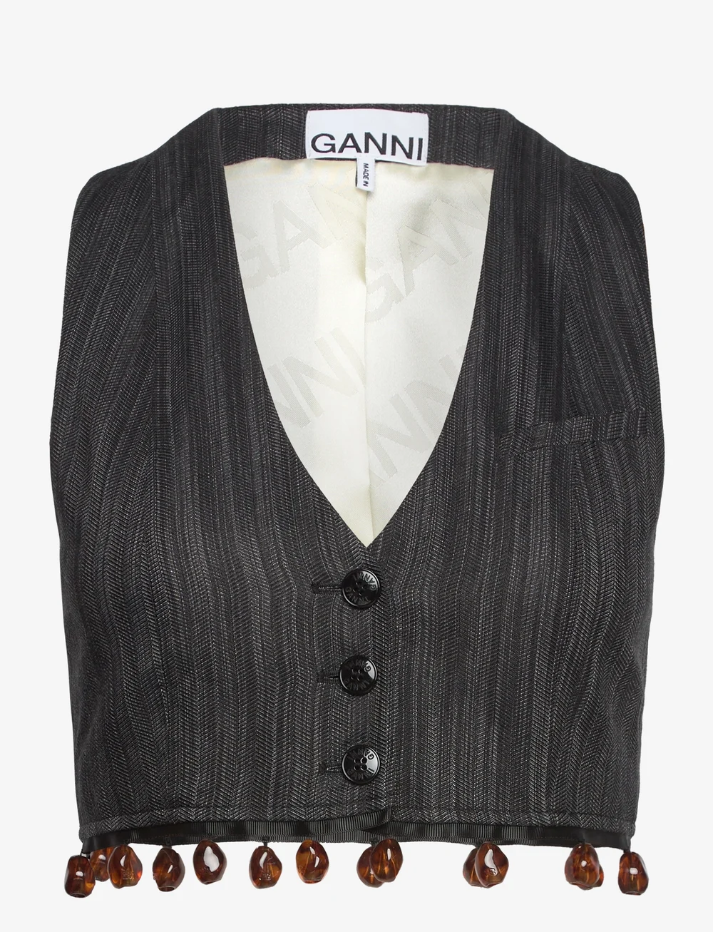Ganni - Drapey Stripe Suiting Waistcoat - waistcoats - black - 0