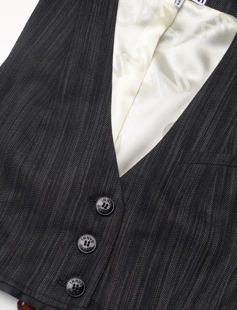 Ganni - Drapey Stripe Suiting Waistcoat - waistcoats - black - 2