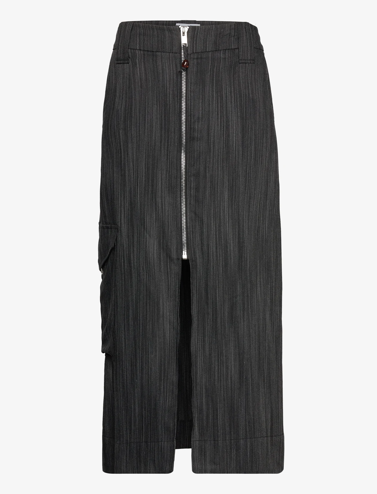 Ganni - Drapey Stripe Suiting Maxi Skirt - maxikjolar - black - 0