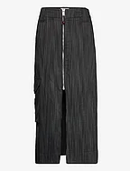 Drapey Stripe Suiting Maxi Skirt - BLACK