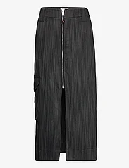 Ganni - Drapey Stripe Suiting Maxi Skirt - maksihameet - black - 0