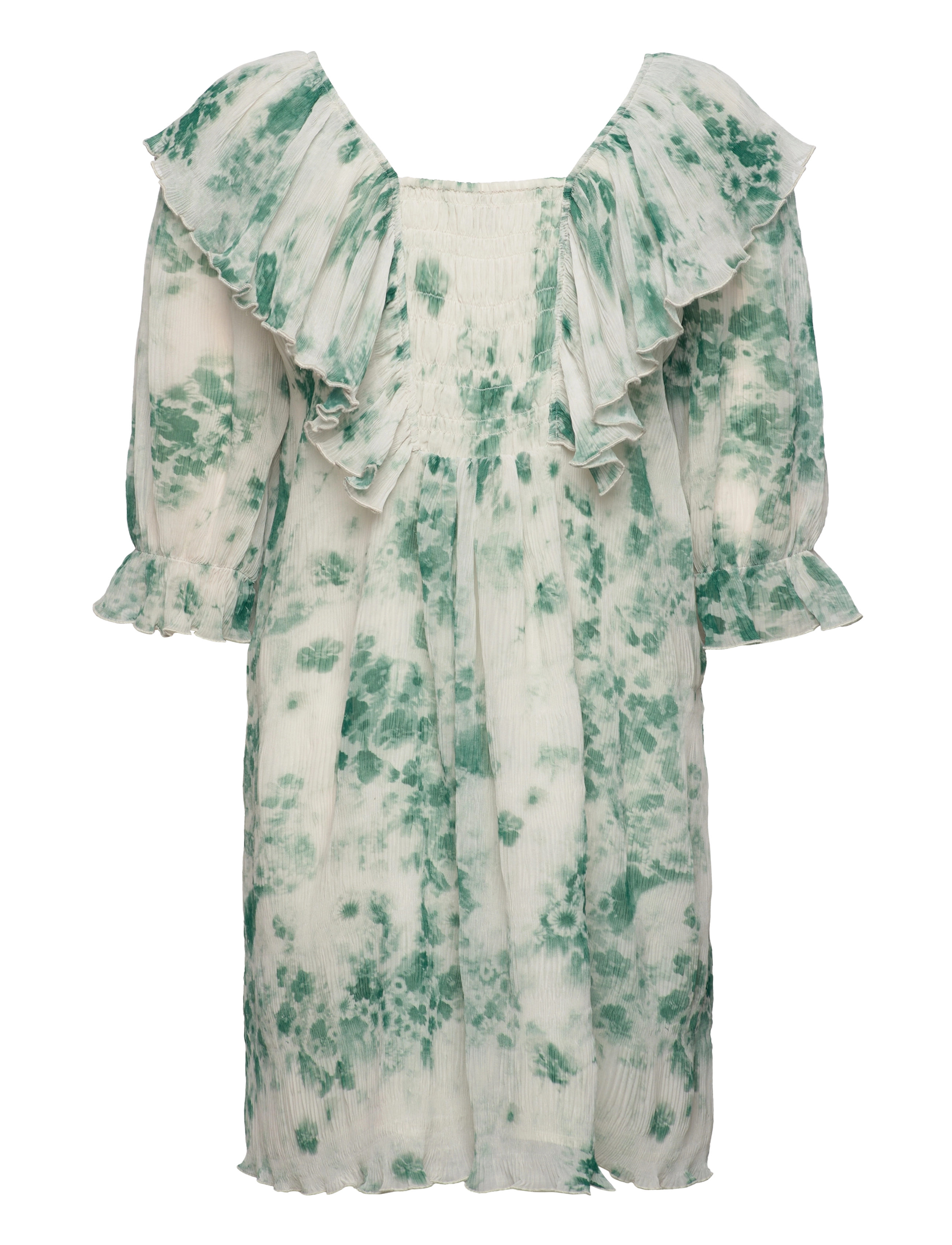 Ganni - Pleated Georgette Ruffle Mini Dress - sommerkjoler - egret - 1