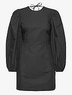 Cotton Poplin Open Back Mini Dress - BLACK