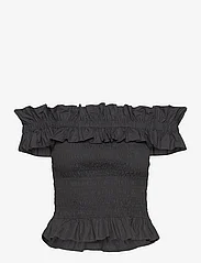 Ganni - Cotton Poplin - short-sleeved blouses - black - 0