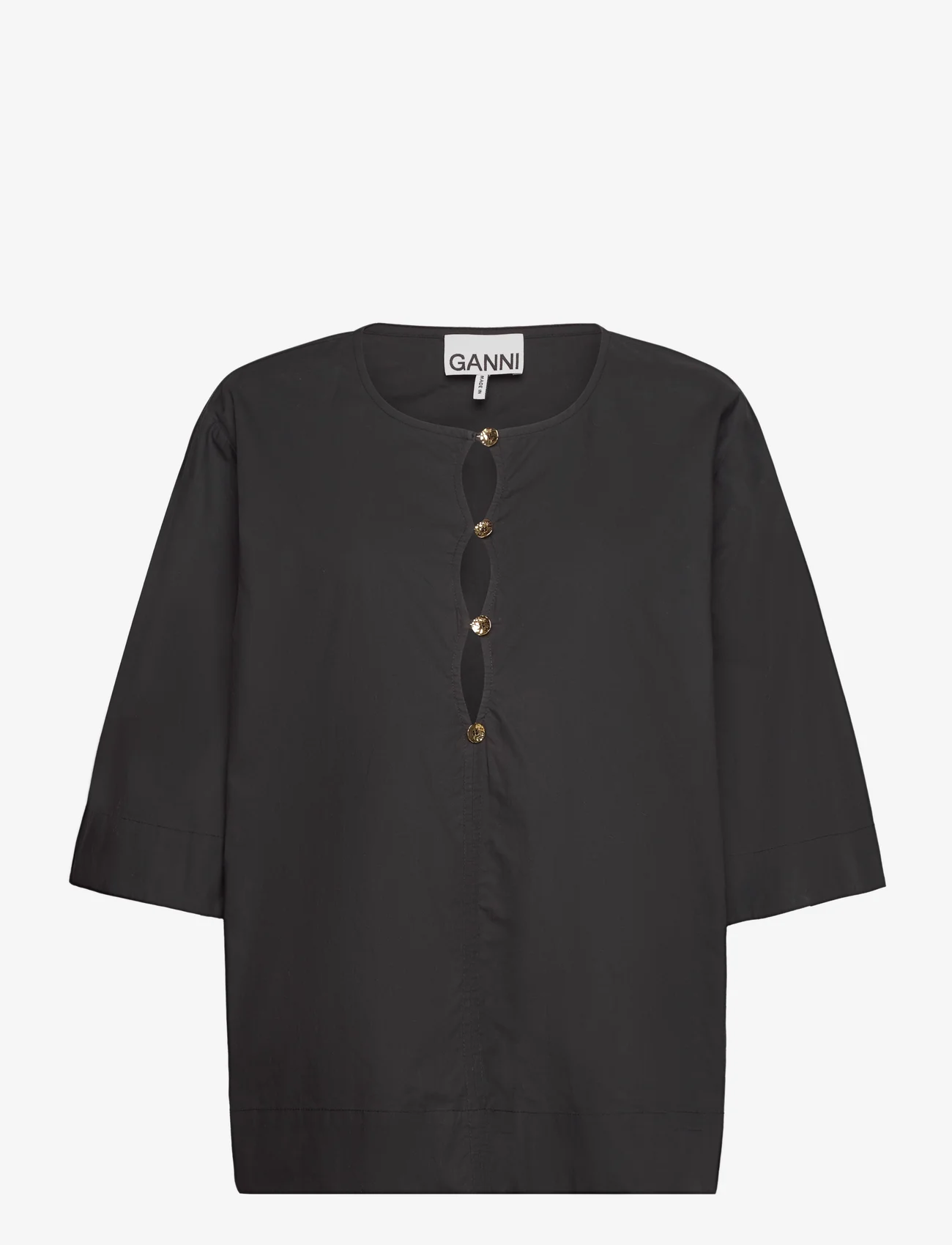 Ganni - Cotton Poplin Blouse - short-sleeved blouses - black - 0