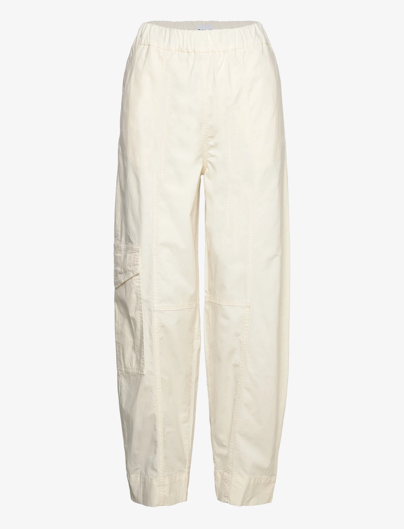 Ganni - Washed Cotton Canvas Elasticated Curve Pants - cargo pants - egret - 0