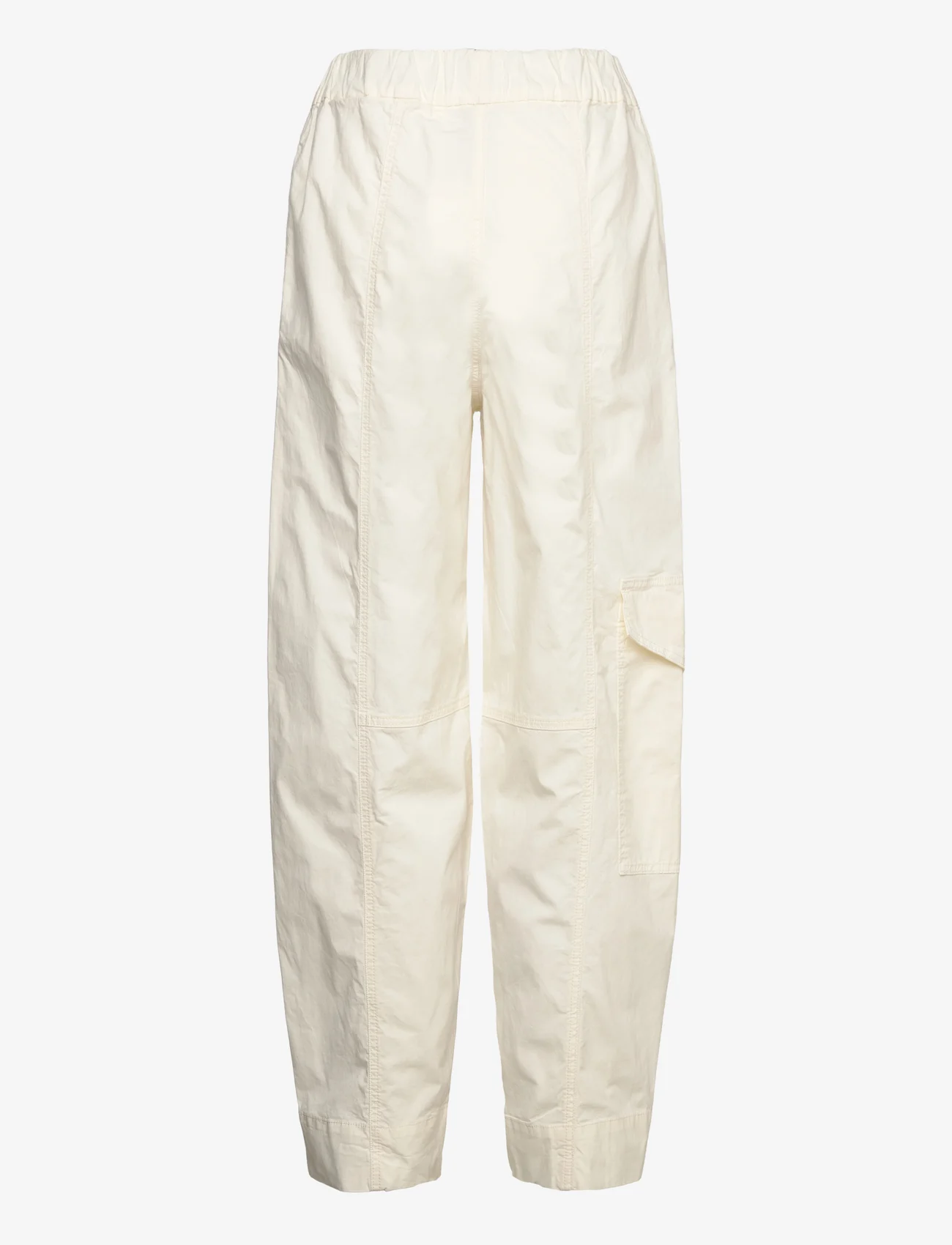 Ganni - Washed Cotton Canvas Elasticated Curve Pants - cargo pants - egret - 1