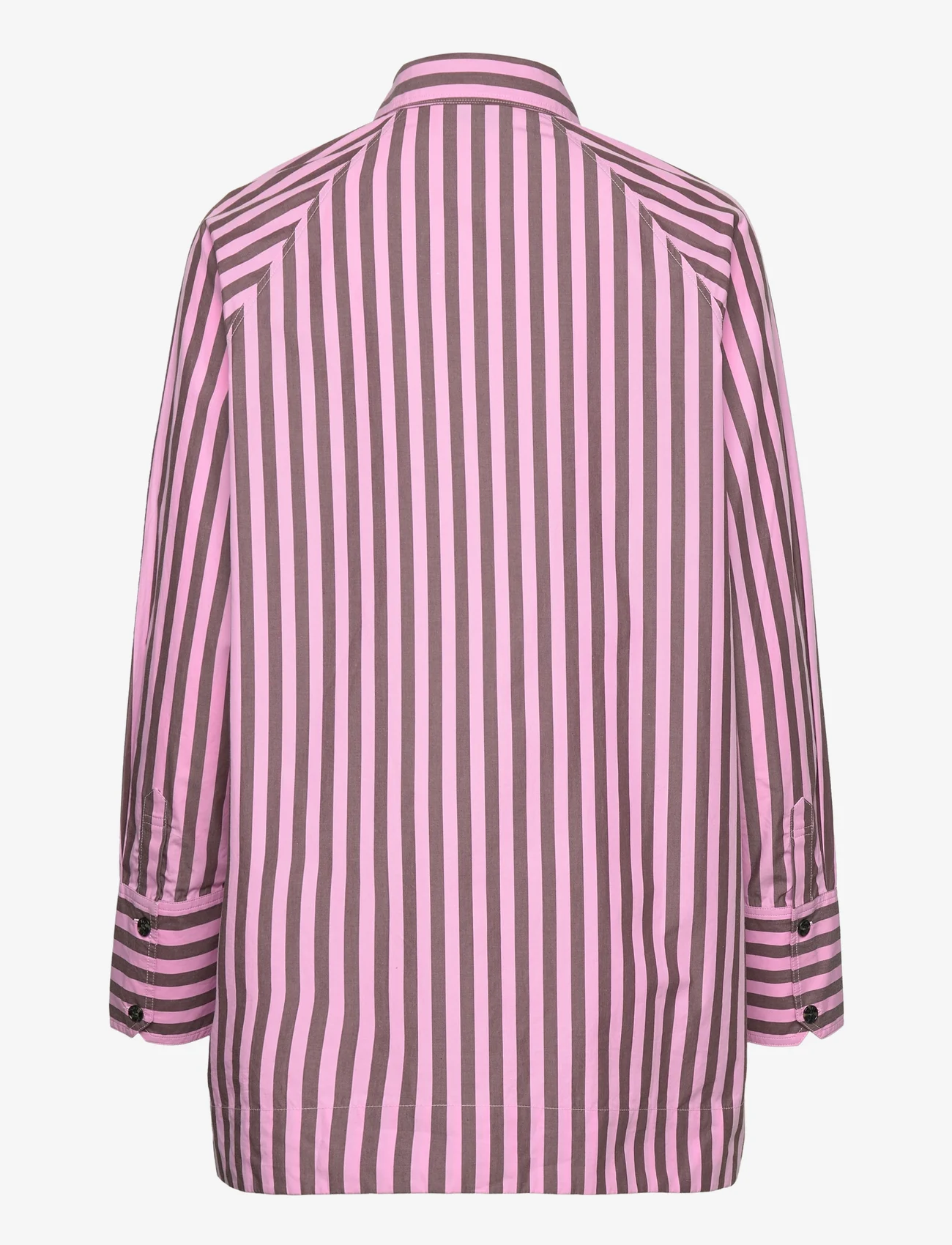 Ganni - Stripe Cotton Oversize Raglan Shirt - long-sleeved shirts - bonbon - 1