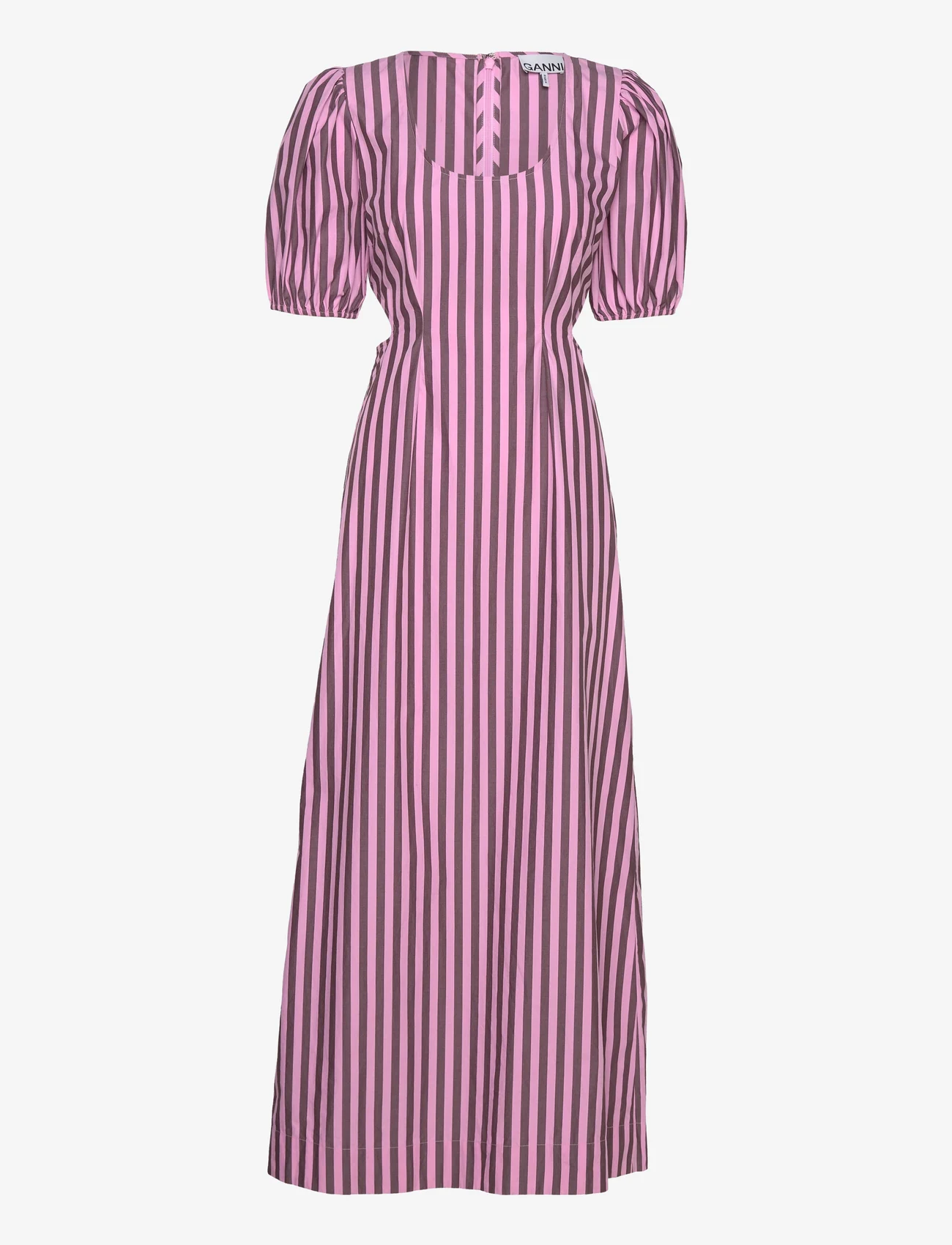 Ganni - Stripe Cotton Cutout Dress - midi-kleider - bonbon - 0