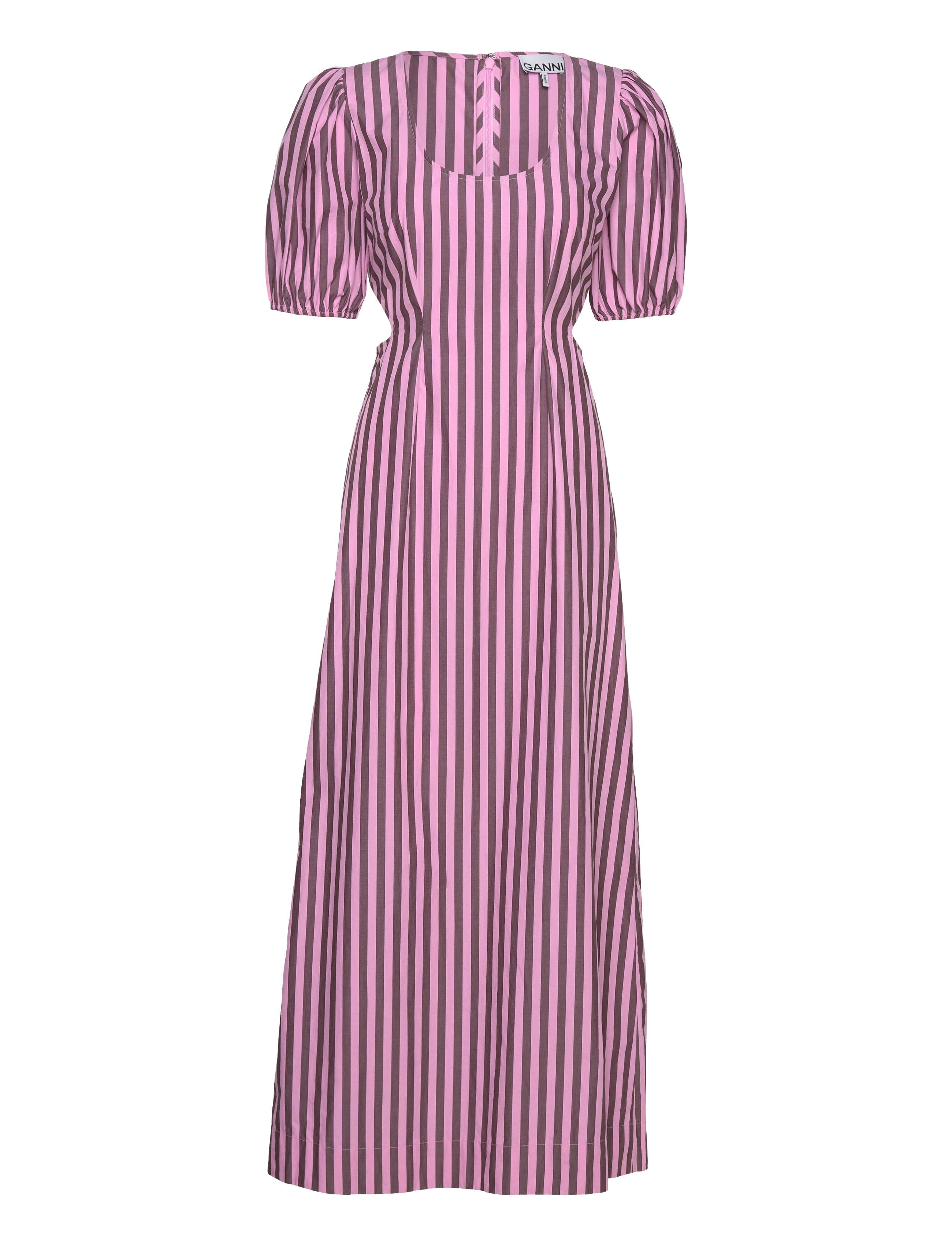 Ganni Stripe Cotton Cutout Dress - Ganni - BONBON / pink/rose
