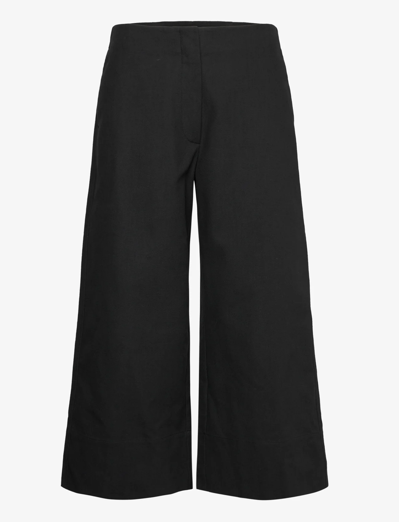Ganni - Cotton Suiting Cropped Wide Pants - culottes-housut - black - 0