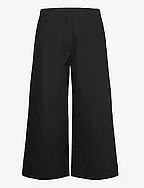 Cotton Suiting Cropped Wide Pants - BLACK