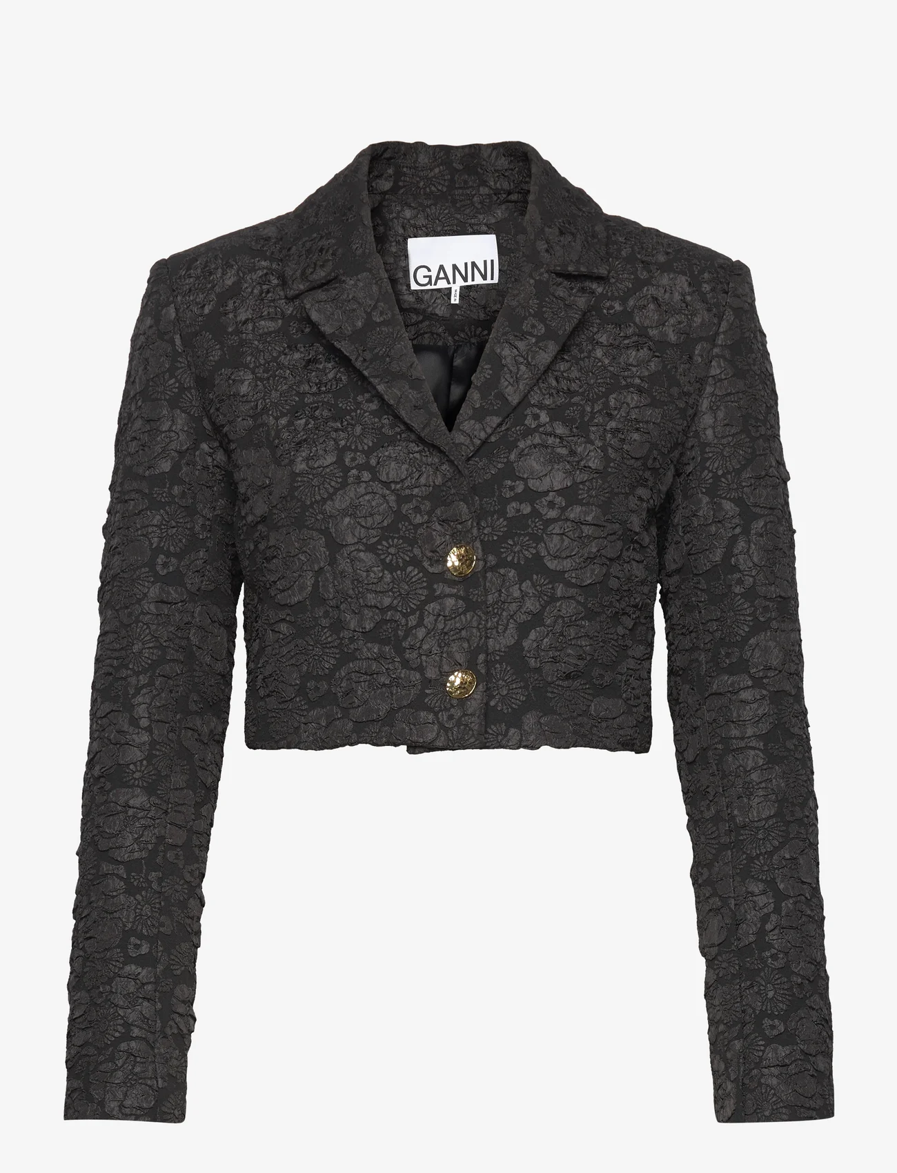 Ganni - Stretch Jacquard Cropped Blazer - juhlamuotia outlet-hintaan - black - 0