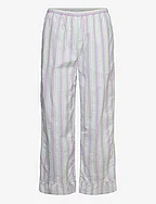 Stripe Seersucker Elasticated Mid Waist Pants - MAUVE CHALK