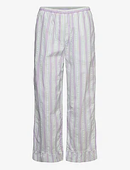 Ganni - Stripe Seersucker Elasticated Mid Waist Pants - straight leg trousers - mauve chalk - 0