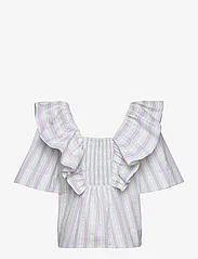 Ganni - Stripe Seersucker Ruffle Blouse - blouses korte mouwen - mauve chalk - 1