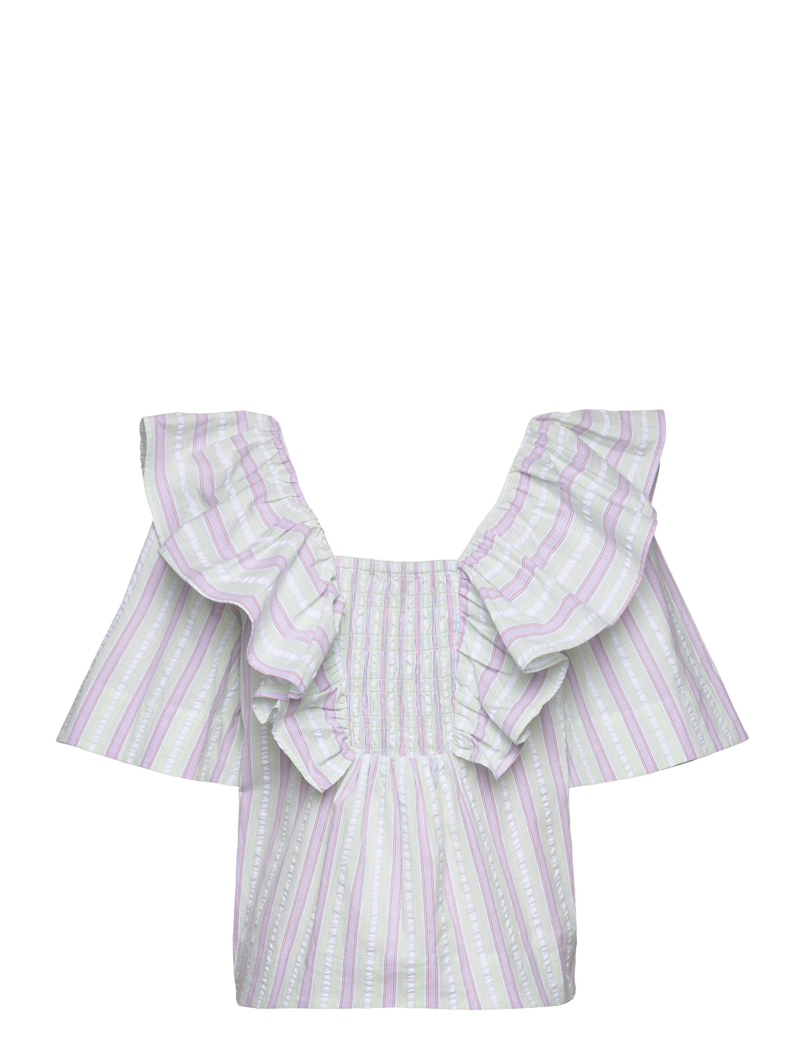 Ganni - Stripe Seersucker Ruffle Blouse - mauve chalk - 1