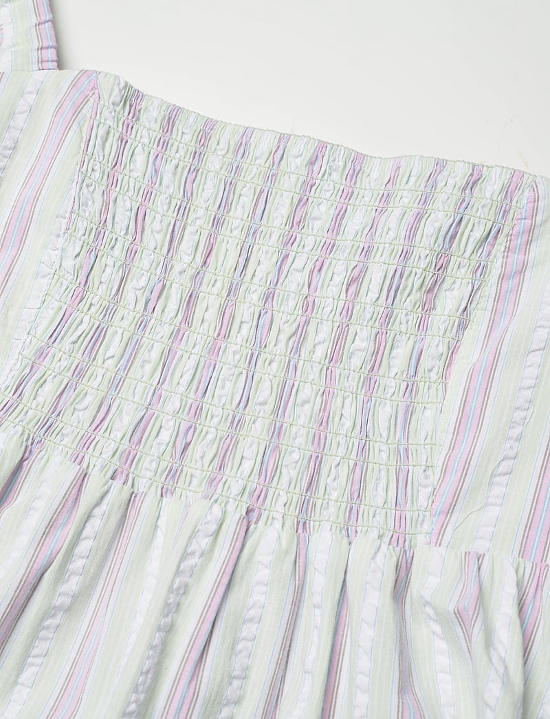 Ganni Stripe Seersucker Ruffle Midi Dress midi dresses shop at Booztlet Ganni Stripe Seersucker Ruffle Midi Dress midi dresses shop at Booztlet