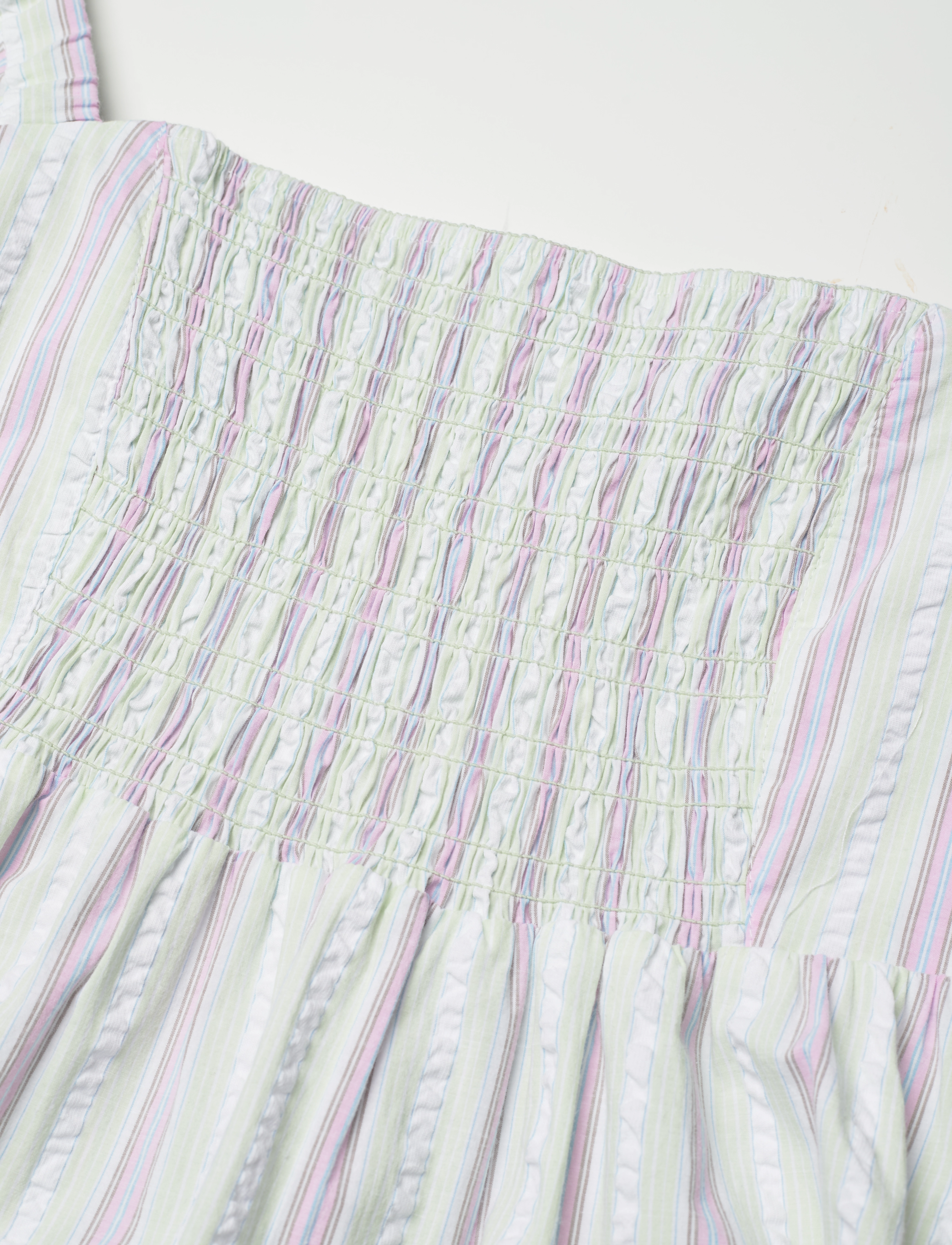 Ganni - Stripe Seersucker Ruffle Midi Dress - midikleider - mauve chalk - 2