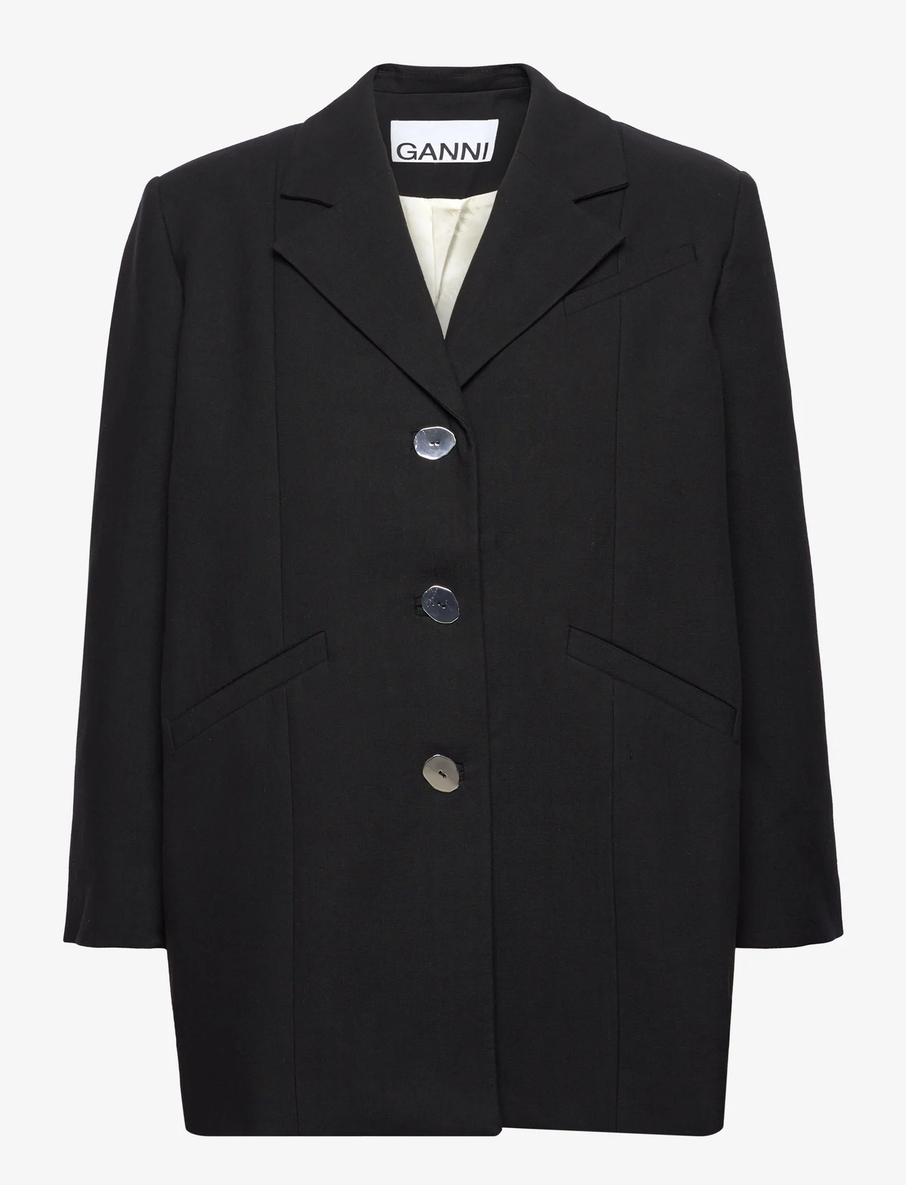 Ganni - Cotton Suiting Oversized Blazer - festkläder till outletpriser - black - 0