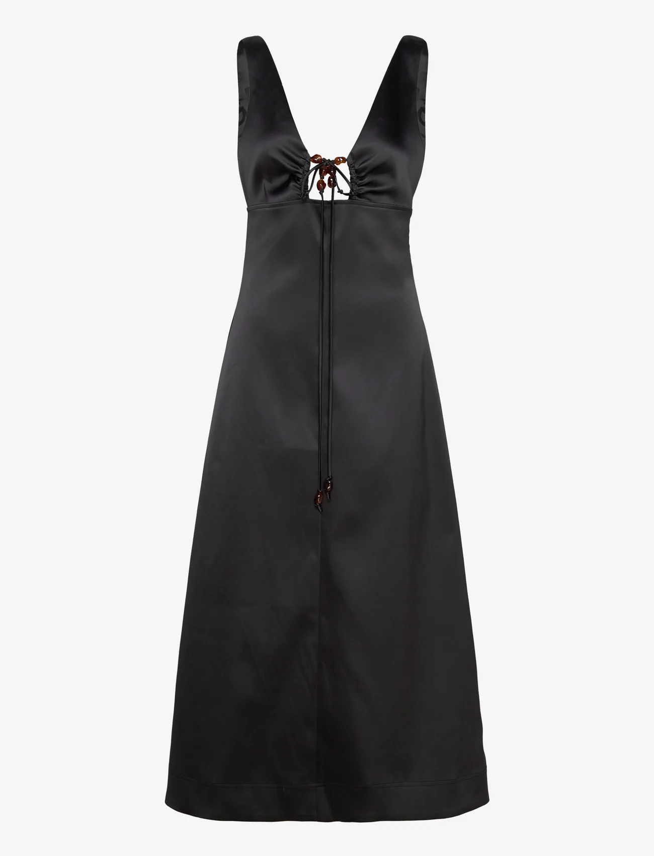 Ganni - Double Satin Halter-Neck Dress - midi dresses - black - 0
