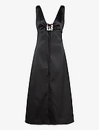 Double Satin Halter-Neck Dress - BLACK