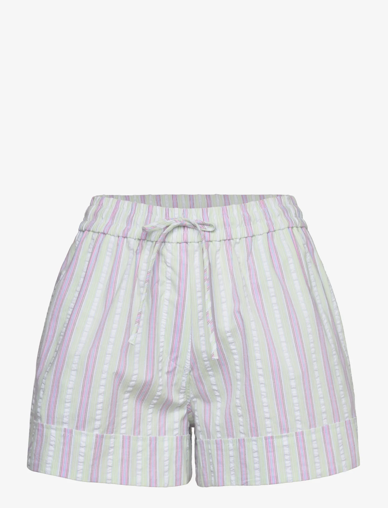Ganni - Stripe Seersucker Elasticated Shorts - casual shorts - mauve chalk - 0